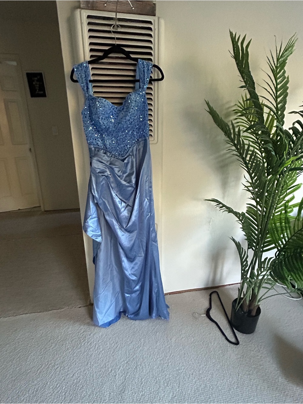 Elegant Beaded Light Blue Evening Gown